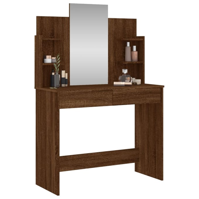vidaXL - Kaptafel - met - spiegel - 96x39x142 - cm - bruin - eikenkleur
