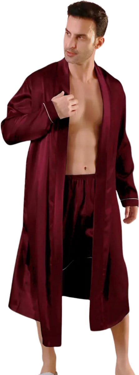 Nivard Satijnen Badjas Heren - Kimono - Kamerjas - Satijn - Ochtendjas - Pyjama - Rood - Maat M