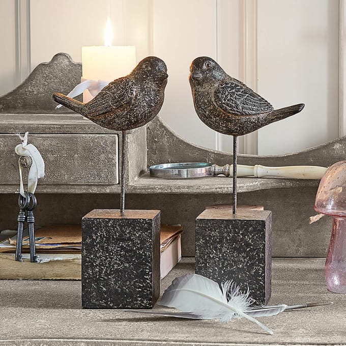 LOBERON Decoratieve vogel set van 2 Juxivel antiekbruin