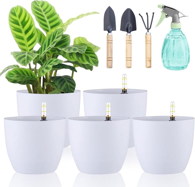 Zelfwaterende bloempot - wit - set van 5 - 15 cm