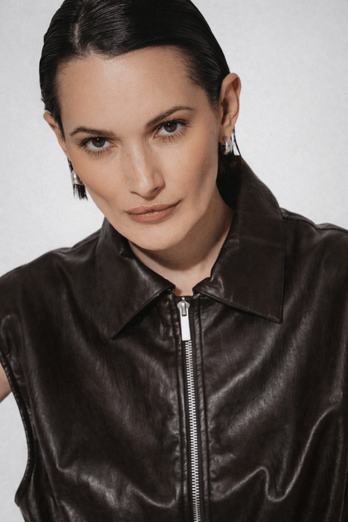 Alora eco leather vest | Dark Brown - Dark Brown / S