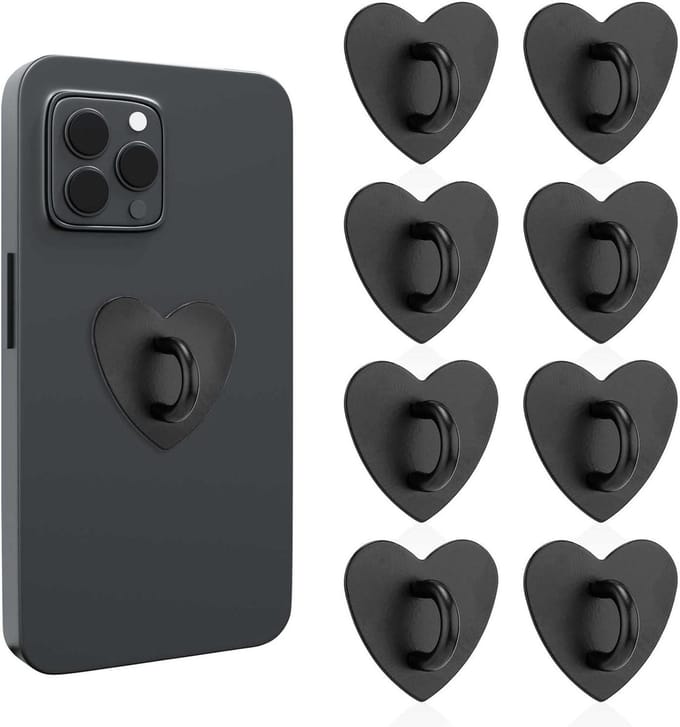 Ronte - Hartvormige Mobiele Telefoon Ringhouder en Vinger Ring Standaard - 8 stuks - Zwart - DIY Accessoires.