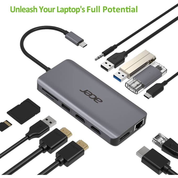 Acer 12-In-1 Type-C AV / multimedia paneel - Docking station - USB-C - 2 x HDMI DP - GigE