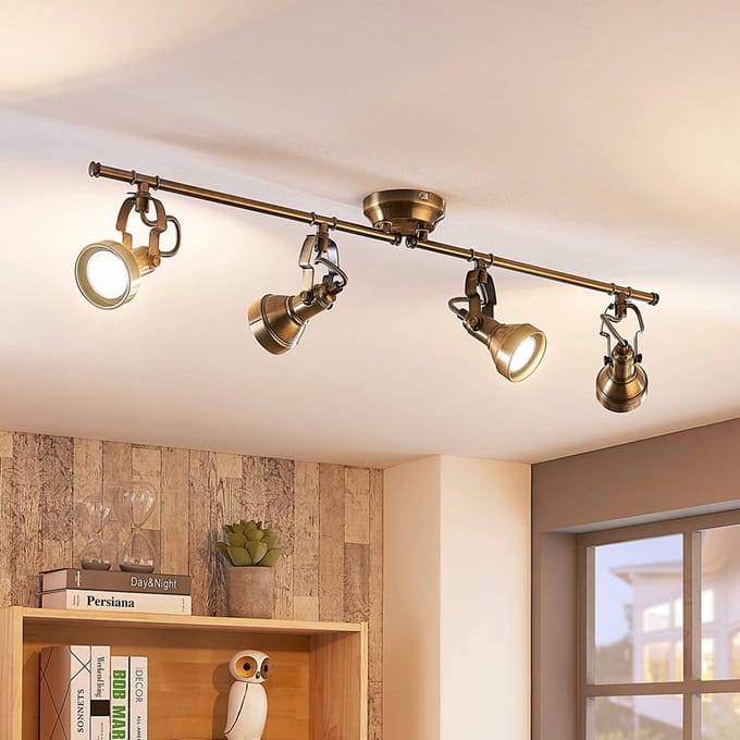 Lindby - plafondlamp - 4lichts - Metaal - H: 15 cm - GU10 - oud messing