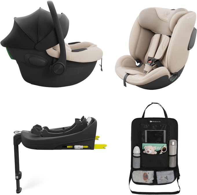 Kinderkraft I-LITE + ENDURA SAFE FX - Autostoel - 40-87 cm - met basis - Beige - incl. auto-organizer