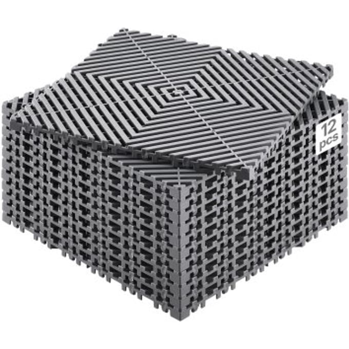 VEVOR Interlocking Drainage Mat 31 x 31 cm Modulaire Interlocking Matten, 12 stuks Interlocking Drainage Matten, Antislip Grijze Vloertegels & Douchemat, voor Garage Tuin