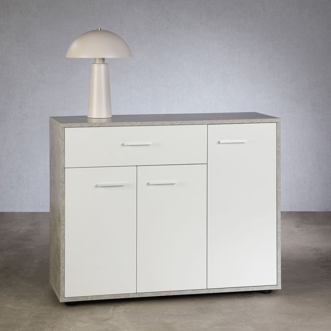 Schoenkast DEUSTO - betonlook/wit