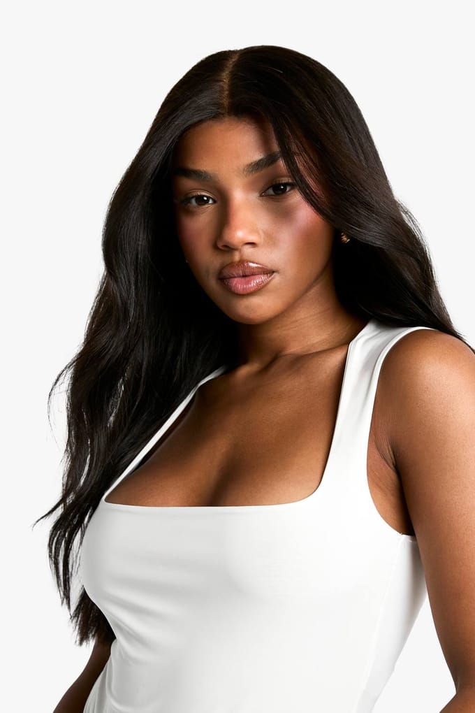 boohoo Dames Dubbele Laag Slinky Bodysuit met Vierkante Hals | Ecru | Maat: 36