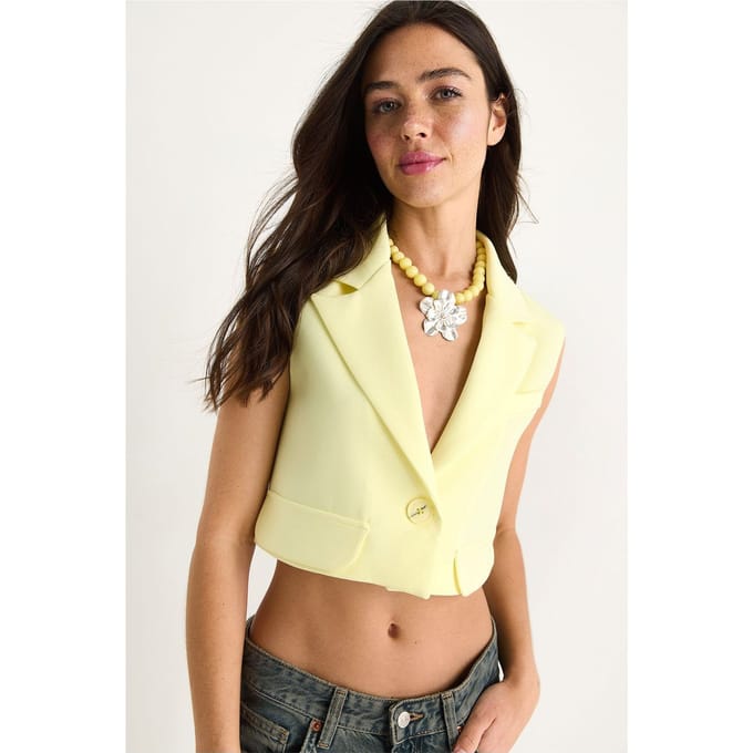 Fitted Crop Vest met Stola Kraag