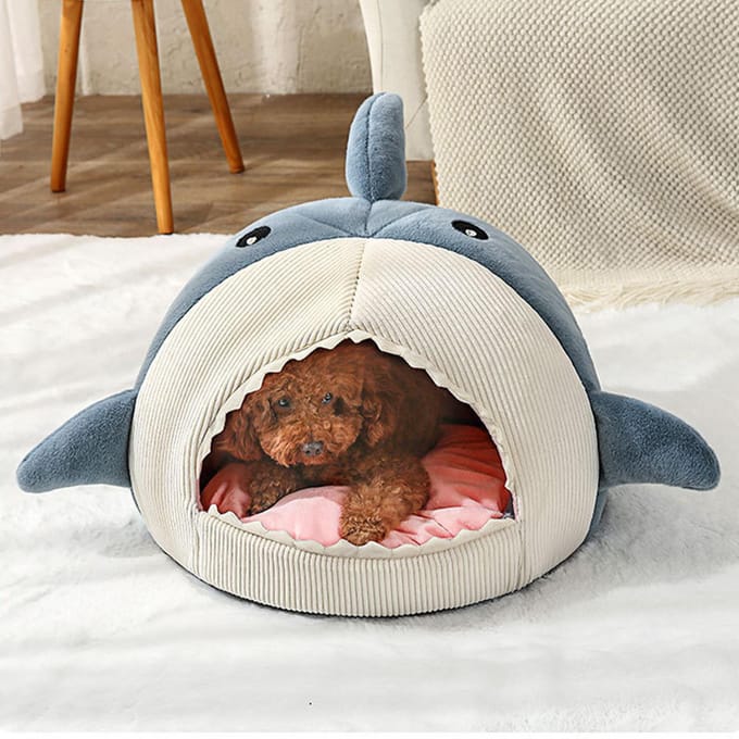 Kattenhol Mat Huis Haai Vormig Warm Veelzijdig Decoratief Knus Zacht Kattenhol Bed voor Hond Huisdier gray