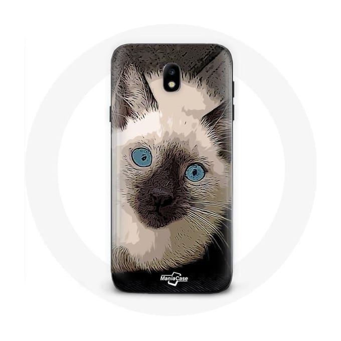 Coque pour Samsung Galaxy J7 2017 Chat Siamois Noir et blanc aux Yeux Bleus