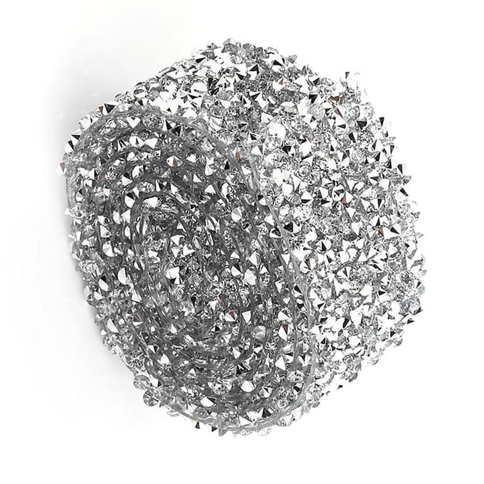 1 Yard 3cm Largeur Étincelant Dos Colle Cristal Strass Bande Décorative Ceinture Argentée gray