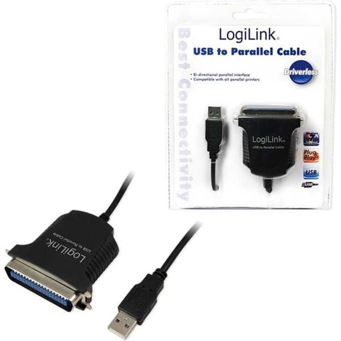 LogiLink Aansluitkabel USB 1.1, Parallel [1x Centronics-bus - 1x USB 1.1 stekker A] 1.70 m Zwart