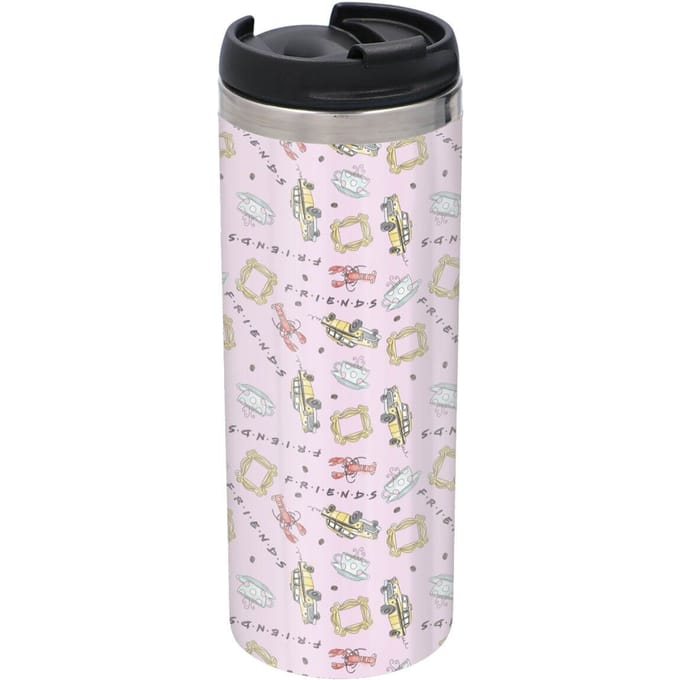 Friends Pattern Warm Tone Stainless Steel Thermo Travel Mug - Metallic Finish