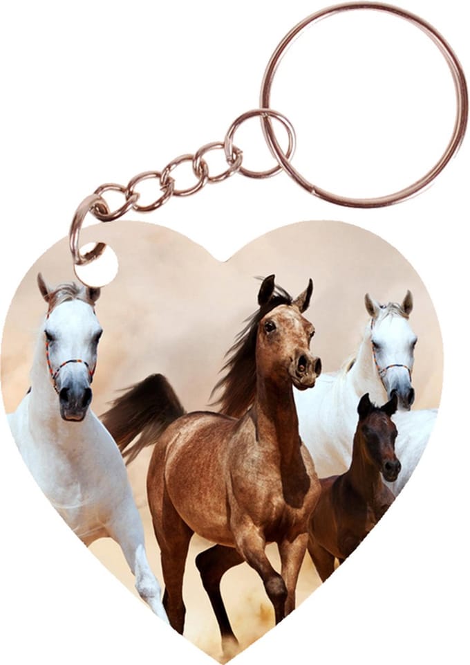 Sleutelhanger hartje 5x5cm - Volbloed Paarden met Veulen