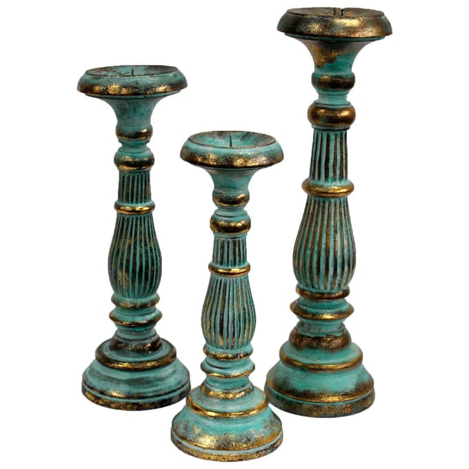 Vintage Kandelaar - Turquoise & Goud - Kaars Houder - 30cm Hoog