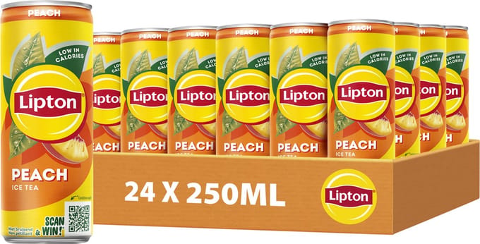 Lipton Ice Tea blik - Peach - laag in calorieën - 24 x 250 ml - Voordeelverpakking