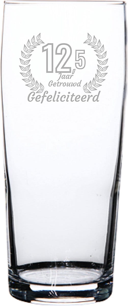 Gegraveerde bierfluitje 19cl Gefeliciteerd 12,5 jaar getrouwd