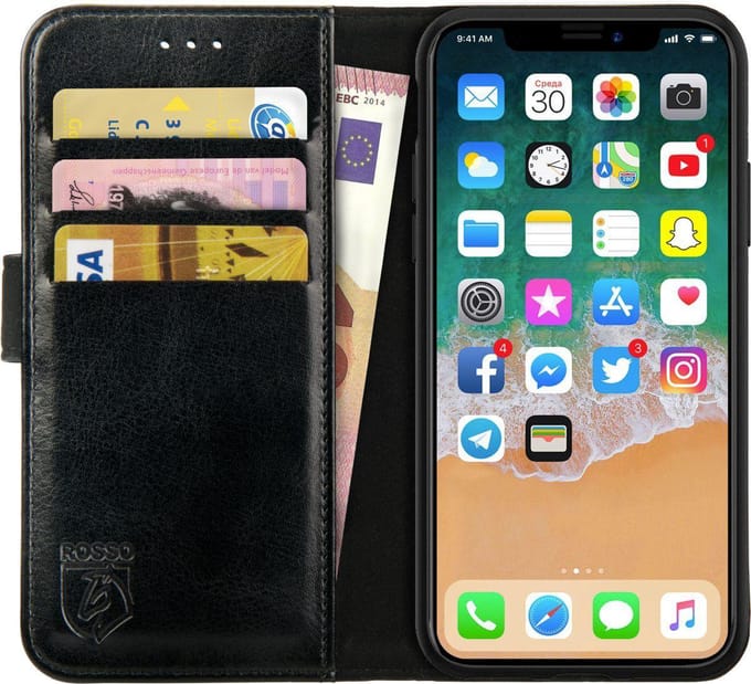 Rosso Element Hoesje Geschikt voor Apple iPhone X Book Cover Zwart