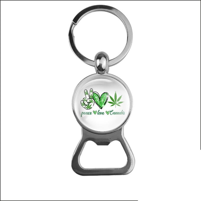 Bieropener Glas - Peace Love Cannabis
