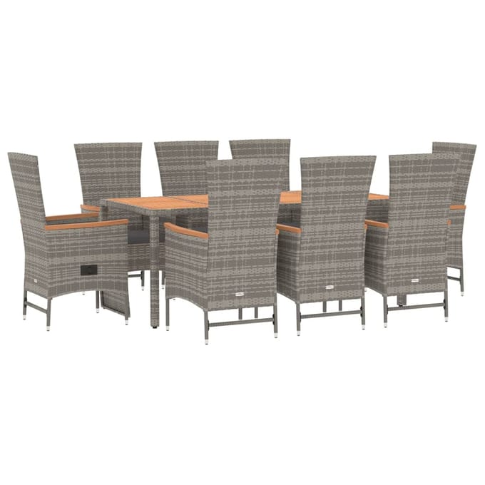 vidaXL - 9-delige - Tuinset - met - kussens - poly - rattan - grijs