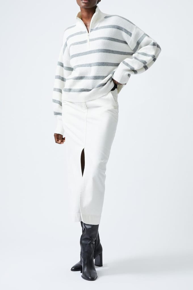 French Connection Vhari Half Knit Jumper Su White/mid Grey Me Taglia: L | Maglioni a maglia Outlet | Donna | Grigio