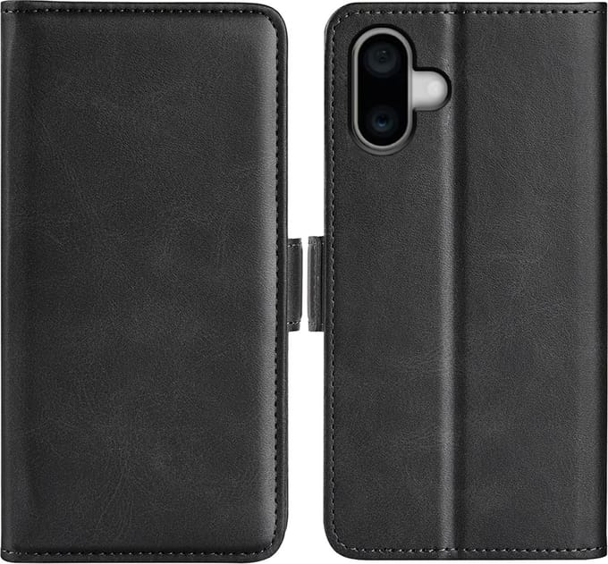 MobyDefend Hoesje - Geschikt voor iPhone 16 Plus - Luxe Wallet Book Case (Sluiting Zijkant) - Zwart