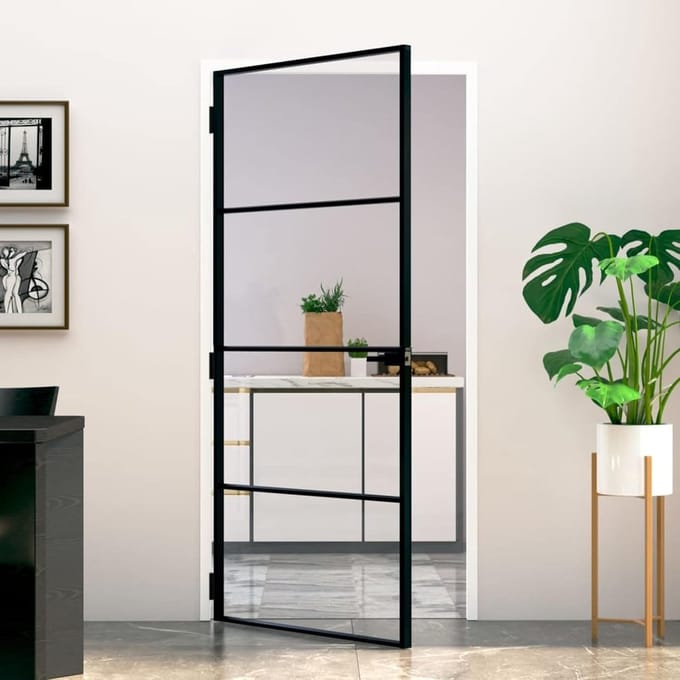 Binnendeur Glas - Moderne Deur - Kamer Scheiden - Dun Gehard Glas - 93x201.5 cm - Zwart