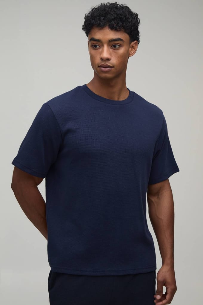 Essentieel Regular Fit Wafel T-shirt | Navy | Size Small