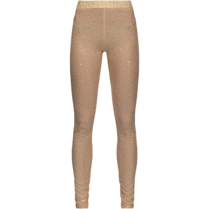 PINKO Ginseng 2 Legging Charmeuse Full Strass Matt Almond Maat: S | Leggings Outlet | Dames | Beige