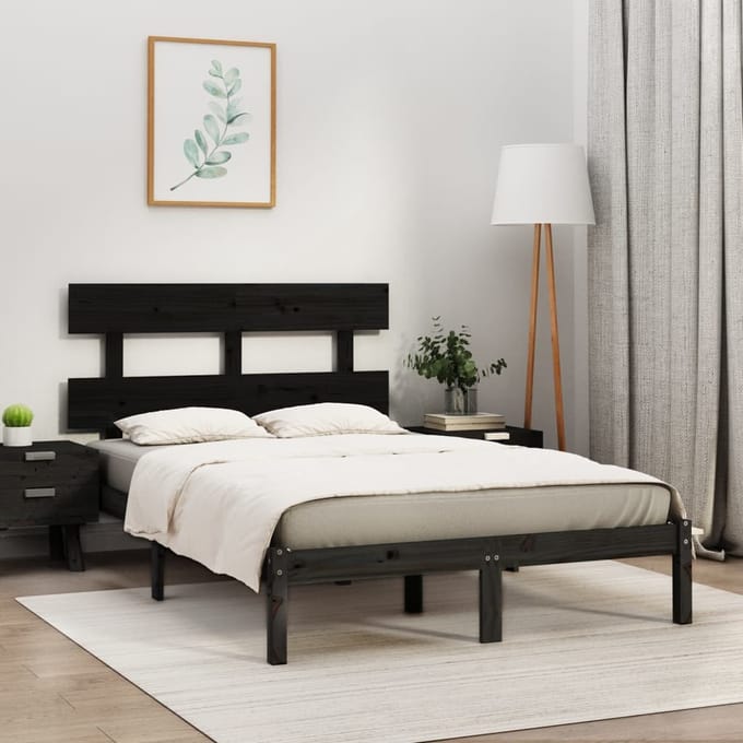 vidaXL - Bedframe - massief - hout - zwart - 200x200 - cm