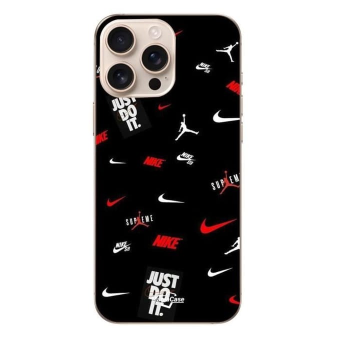 Hoesje iPhone 16 Pro - NIKE JORDAN - Maniacase - Flexibel - Wit Rood - Zwart wit
