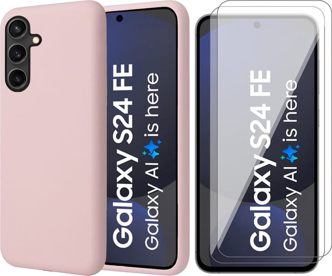 Hoesje geschikt voor Samsung Galaxy S24 FE - 2x Screenprotector Glas - Mat Back Case Roze