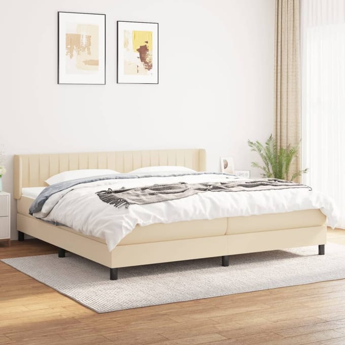 vidaXL - Boxspring - met - matras - stof - crèmekleurig - 200x200 - cm
