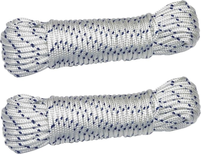 AMIG paracord touw - 2x - 20 meter - D4mm - 400kg - nylon/polyester - wit/blauw