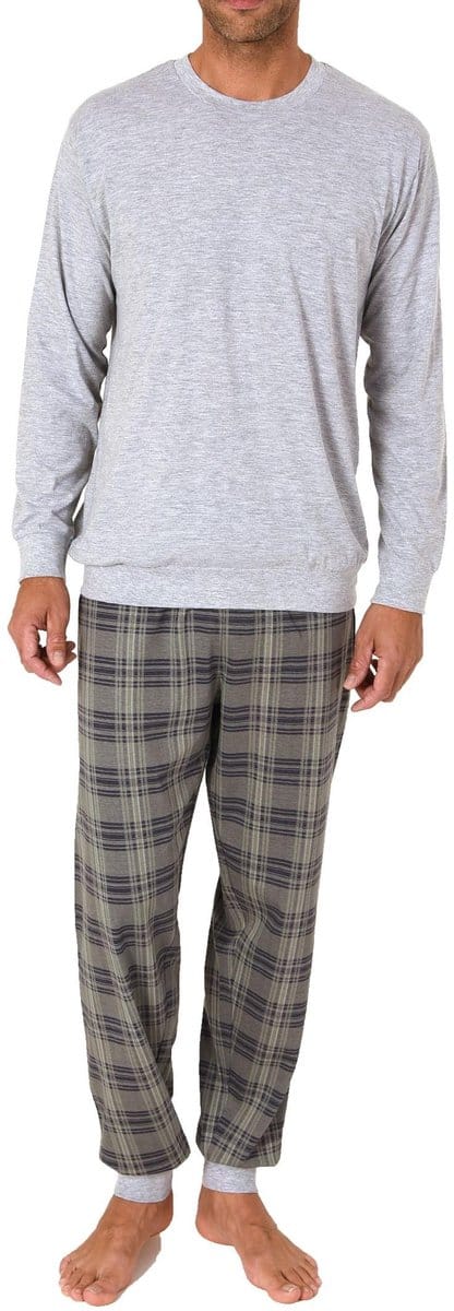 Normann herenpyjama met lange mouwen en geruite jersey broek