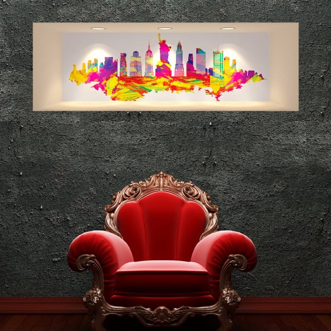 Sticker met 3D-effect, New York, meerkleurig ontwerp, 40 x 120 cm