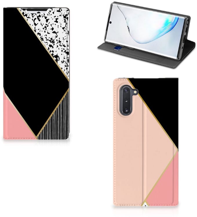 Samsung Galaxy Note 10 Stand Case Zwart Roze Vormen