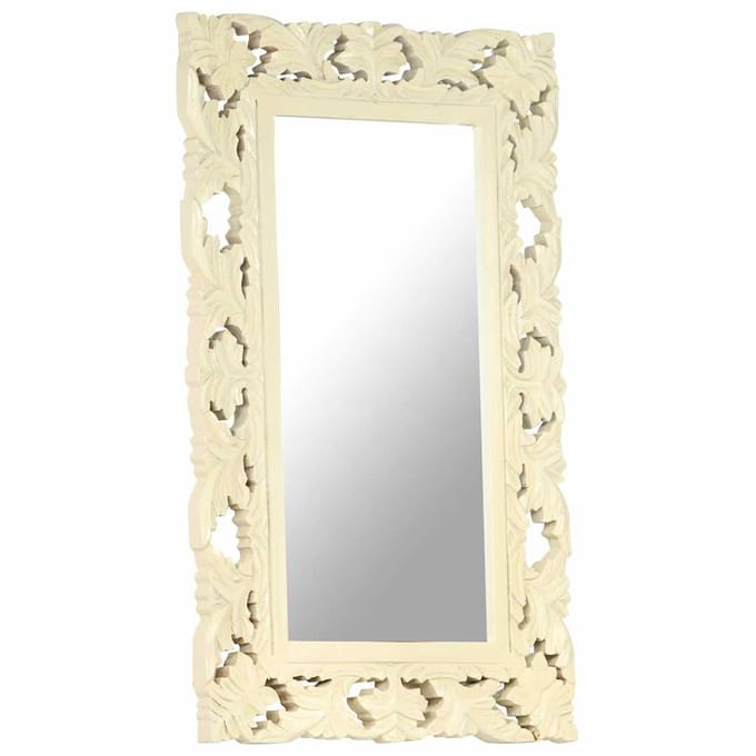 vidaXL - Spiegel - handgesneden - 80x50 - cm - massief - mangohout - wit