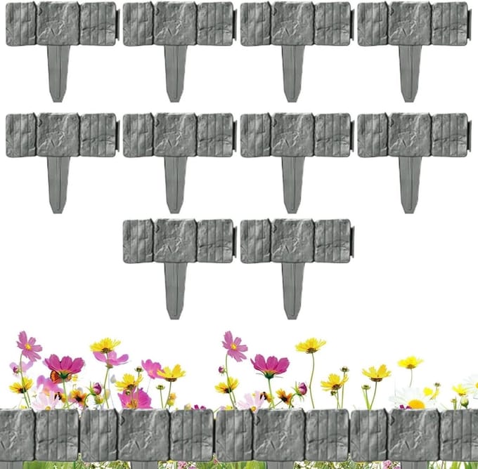 Tuinborder Kunststeen - Landschapsborder Namaaksteen - Tuin Afscheiden - Zonder Graven Panelen - 10 Stuks - Grijs
