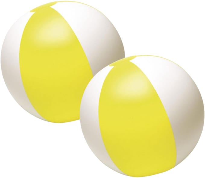Impression Strandbal - 2x - opblaasbaar - zwembad speelgoed - geel/wit - D26 cm