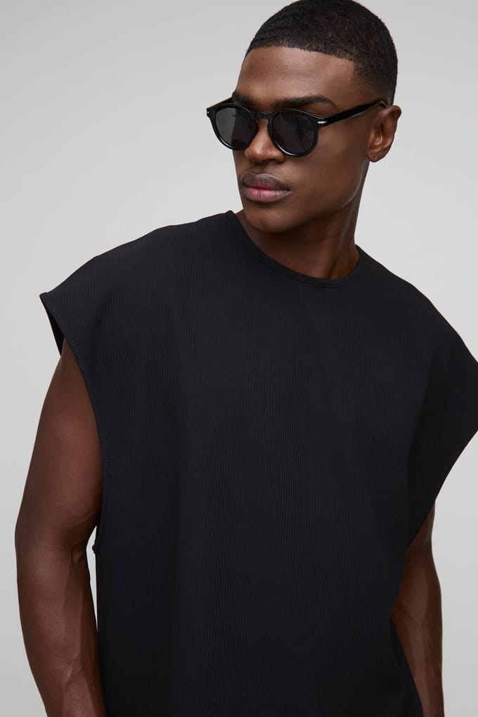 Oversized Boxy Gepleegde Tanktop met Cap Sleeve | Black | Size Medium