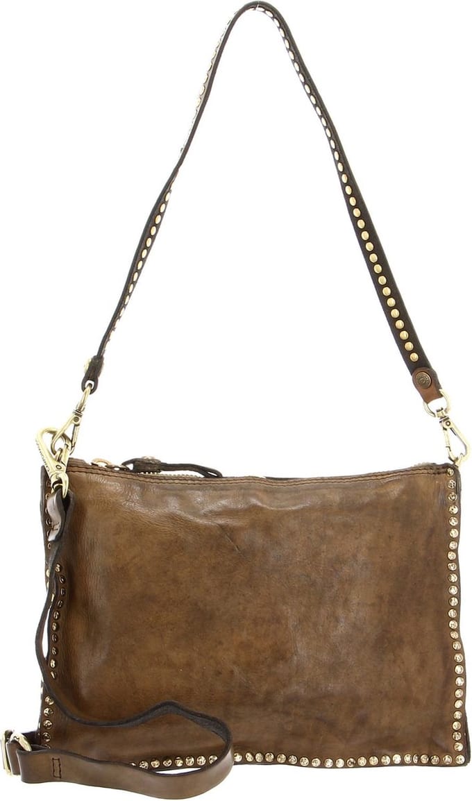 CAMPOMAGGI Leren Schoudertas Pochette Verde Militare Olijfgroen