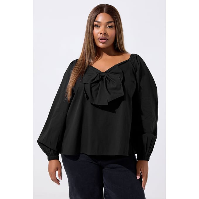 Limited Collection Zwarte Poplin Top Met Strik Aan De Voorkant Size 42