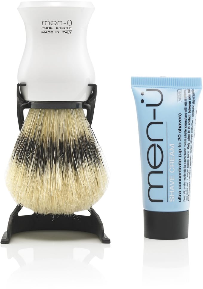Men-U Scheerkwast  Barbiere Pure Bristle - Wit + Standaard + Scheercrème