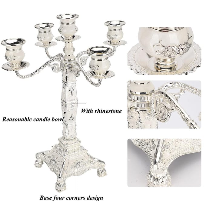 Europese vintage kandelaar met reliëf, eettafel, bruiloftsornamenten white