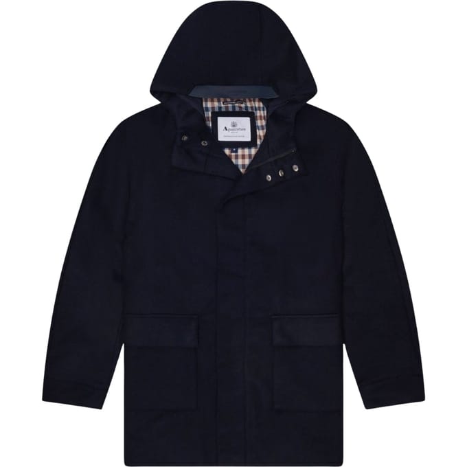 Aquascutum Active Wollen Jas Met Capuchon In Marineblauw