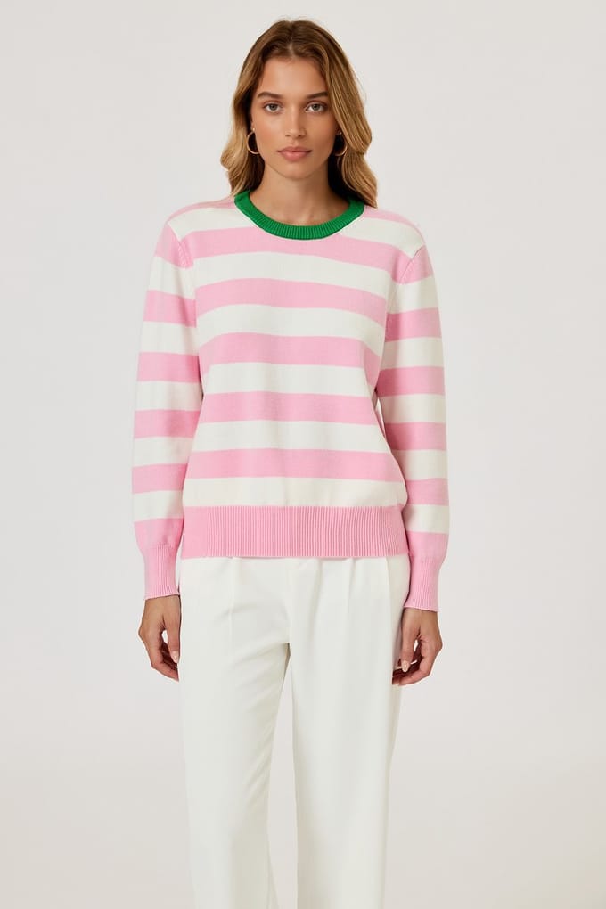 Trui met strepenpatroon in roze en wit