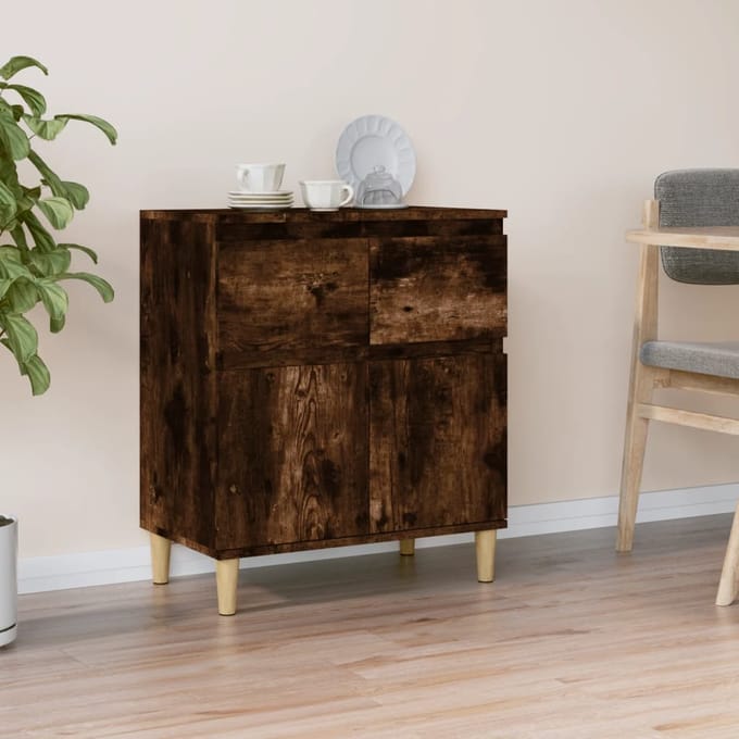 vidaXL - Dressoir - 60x35x70 - cm - bewerkt - hout - gerookt - eikenkleurig