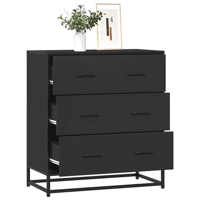 vidaXL - Dressoir - 68x35x76 - cm - bewerkt - hout - en - metaal - zwart